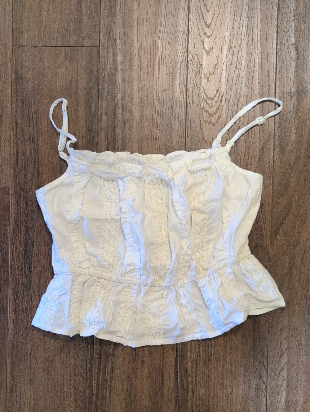 White Lace-Trim Ruffled Cropped Camisole Top for Women